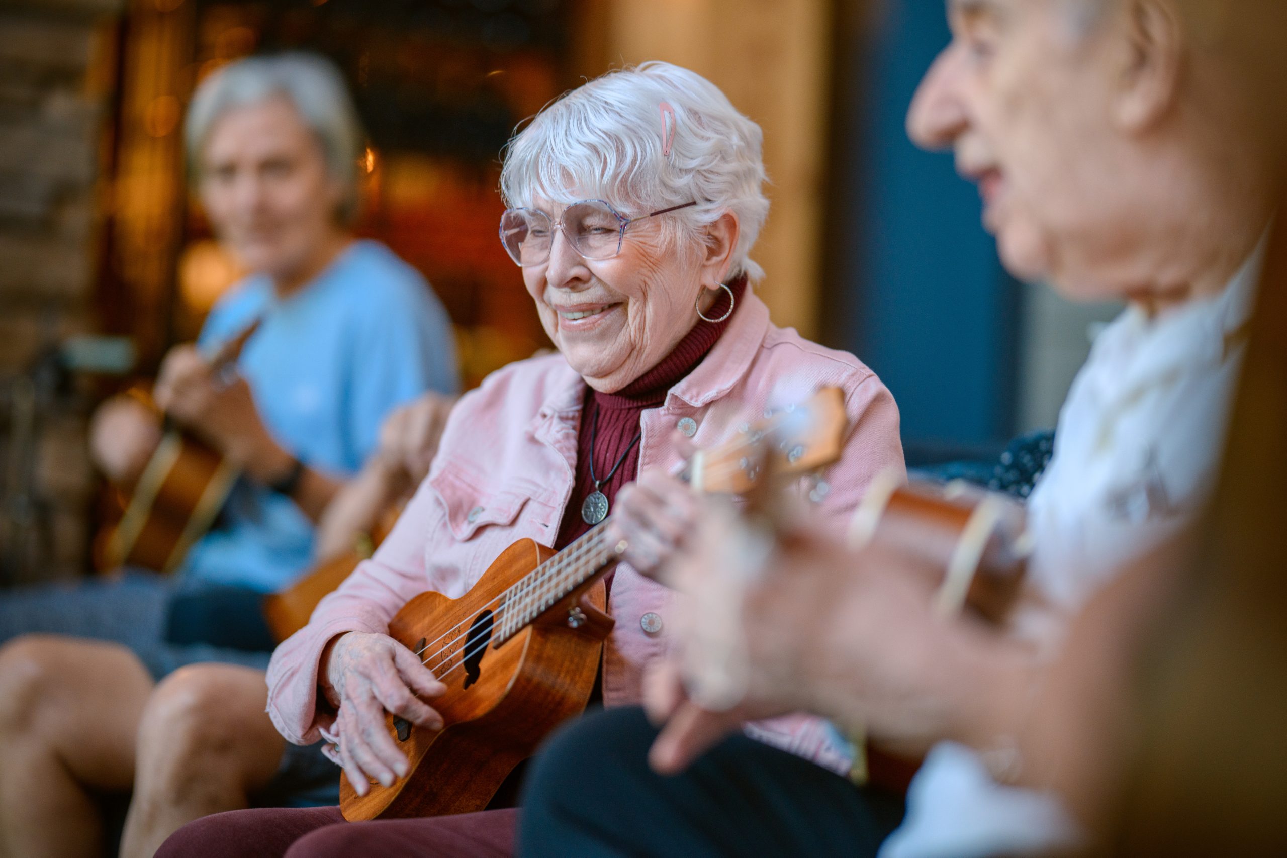Resident playing ukelele